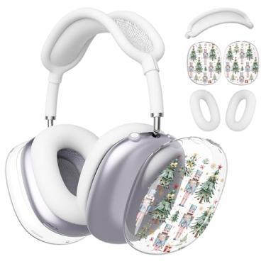 Imagem de BlHMCASE Capa de fone de ouvido para AirPods Max, linda árvore de Natal, quebra-nozes transparente, capa de silicone branca para fones de ouvido para Apple AirPods Max