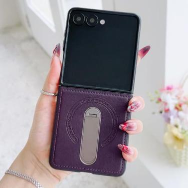 Imagem de Capa magnética giratória 360° para Samsung Galaxy Z Flip 7 Fe 6 5 4 3 Zflip7 Zflip6 5g, capa de couro de luxo (para Galaxy Z Flip5/Roxo)