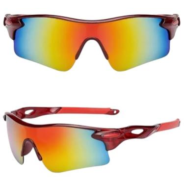 Imagem de Óculos de Sol Esportivo UV400 Ciclismo, Design Moderno, Lentes Espelhadas Coloridas, Armação Durável em Policarbonato Proteção Anti-embaçamento (Vermelho Escuro)