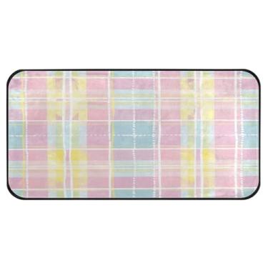 Imagem de STAYTOP Tapetes de cozinha xadrez elegante de búfalo 99 × 20 pol, antiderrapante, lavável, tapetes acolchoados, de poliéster, antifadiga, conforto, alpendre, tapete para decoração de casa de fazenda