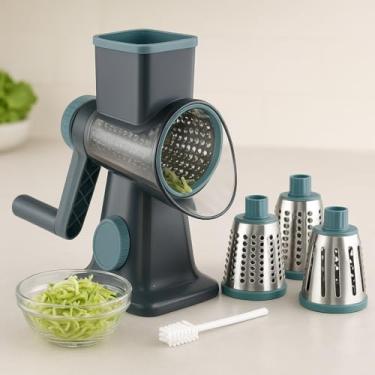 Imagem de Ralador 3 em 1 Multifuncional de Luxo com Manivela Rotativa Alça e Lâminas Intercambiáveis em Aço Inox ​​e Base de Sucção Forte Para Tritura Queijo, Legumes e Verduras Primum