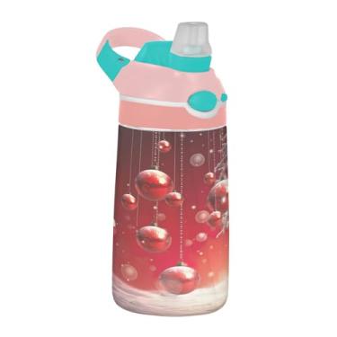 Imagem de YETTASBIN Garrafa de água infantil bola de Natal 473 ml com tampa de canudo para meninos Gril - copo esportivo reutilizável à prova de vazamento livre de BPA transparente Tritan com gancho para escola