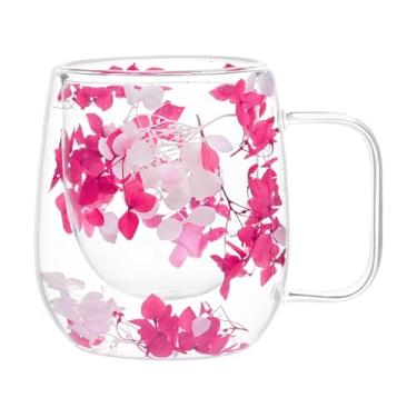 Imagem de Canecas de vidro de parede dupla, xícaras de café de vidro | Xícara de café isolada com flores secas,Copo transparente com isolamento térmico, canecas de chá isoladas em camada dupla alça 200ml pa