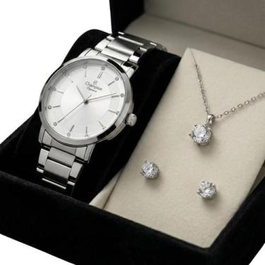 Imagem de Relógio Prata Feminino Champion + Kit Semi Joia Original
