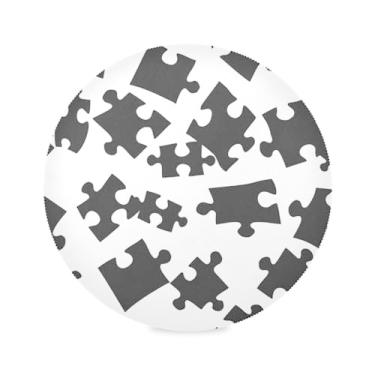 Imagem de Wassud Jogo americano preto quebra-cabeça peça tapete de mesa redondo para cozinha e jantar tapetes laváveis resistentes ao calor decoração de mesa 39 cm