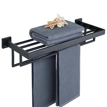 Imagem de Alise Toalheiro, cabide de toalha com barras de toalha duplas para banheiro e lavatório, suporte de torre de aço inoxidável SUS 304 de 61 cm, preto fosco GYT9060-B
