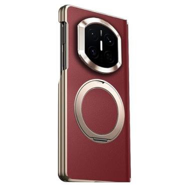 Imagem de FWYANZH Capa de couro genuíno para Huawei Mate X7, suporte de anel magnético giratório, proteção da lente da câmera, dobradiça galvanizada, capa à prova de choque, vermelha, Mate X7