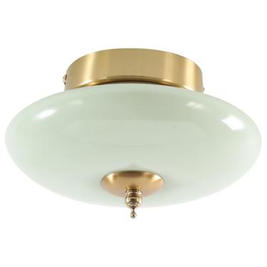 Imagem de Luminárias de teto para corredores pequenos, luminária de teto semi-embutida em vidro verde e dourado, luminária de teto em latão antigo, luminária de entrada moderna de meados do século.