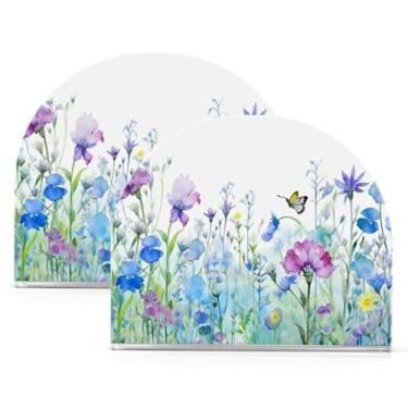 Imagem de Wassud Campo de flores em aquarela (2) porta-guardanapos de acrílico, dispensador de guardanapo de papel moderno em forma de U para mesa, cozinha, sala de jantar, bancada 2 peças (comporta 50-60
