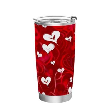 Imagem de Wassud Copo vermelho de 590 ml com tampa e canudo, copo a vácuo de parede dupla de aço inoxidável com isolamento térmico para bebidas frias e quentes