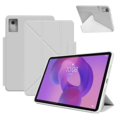Imagem de Capa para Lenovo Idea Tab Pro de 12,7 polegadas, capa KONXISA com suporte de múltiplas dobras, couro PU premium e capa de adsorção magnética, resistente a arranhões e à prova de choque, cinza