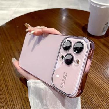 Imagem de HSGMQ Capa de telefone fosca ultrafina estilosa para iPhone 17 Pro 16 15 14 vidro temperado grande janela dura choque, rosa, para iPhone17 Pro Max