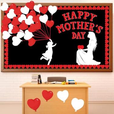 Imagem de QOUBAI Conjunto de quadro de avisos para o dia das mães, feliz dia das mães, sala de aula, quadro de avisos, recortes de silhueta de mãe e filho, faça você mesmo, decoração de artesanato para