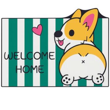 Imagem de Tapete Capacho Decorativo para Porta de Entrada, Poliéster Emborrachado, 60x40cm, Antiderrapante e Resistente, Durável e Decorativo, (DE COSTAS VERDE)