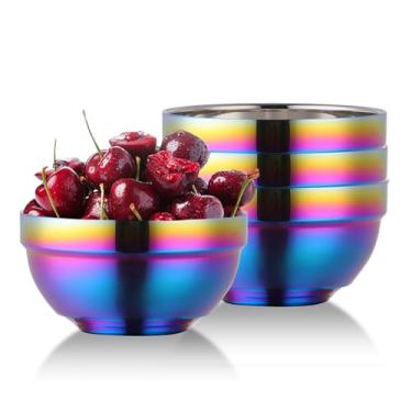 Imagem de DOCBLACK Pacote com 4 tigelas de aço inoxidável 18/8 326 g, tigelas de sopa com isolamento térmico de parede dupla, tigelas de encaixe de metal para cereais, sorvetes, saladas, inquebráveis e laváveis