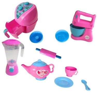 Imagem de Kit Brinquedo Cozinha Infantil Casinha Air Fryer Batedeira Liquidifica