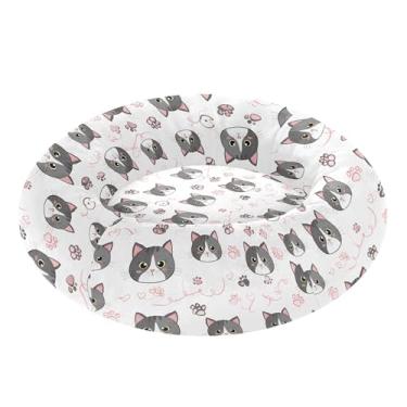 Imagem de SEHANY Cama de cachorro com estampa de gatos fofos, removível e lavável, pequena, redonda para gatos, cama fofa super macia para animais de estimação com fundo antiderrapante para cães pequenos e