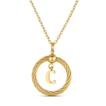 Imagem de Xiacheng Colar com inicial de aço inoxidável em ouro 18 K, presentes modernos para mulheres, pingente delicado de letra A-Z, 45,7 cm + 5 cm, impermeável, joia hipoalergênica, Medium, Aço inoxidável