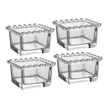 Imagem de Jogo 4 Mini Bowl De Vidro Pequeno Borda De Coração Cristal Formato Quadrado 130ml 8cm Lyor