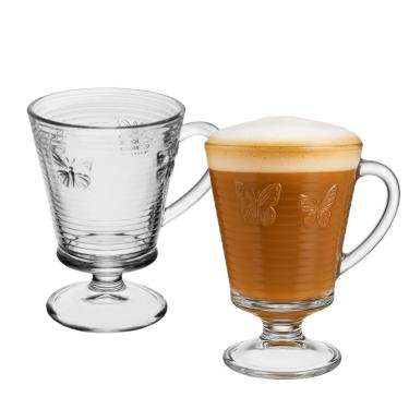 Imagem de Jogo 2 Taça De Vidro Para Cappuccino Lines Butterfly Borboleta Wolff 240ml