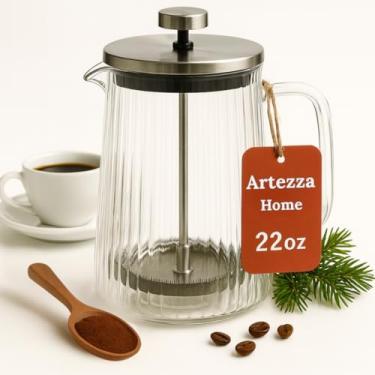 Imagem de Artezza Home Cafeteira French Press – 650 ml | Vidro borossilicato de parede dupla - Faz de 4 a 5 xícaras (1 xícara = 118 ml) | Cervejeira manual com nervuras com filtro de malha de aço inoxidável