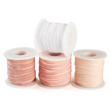 Imagem de Cheriswelry 4 rolos 40 jardas fita de veludo rosa branco 9,5 cm de largura fita de veludo face única tecido fitas de costura para embrulho de presente para fazer laços de flores decoração de casamento