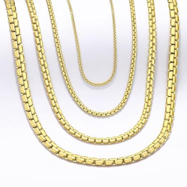 Imagem de Colar de corrente redondo quadrado de 3 a 6 mm da ChainsHouse para homens e mulheres, 46 a 76 cm, personalizado disponível, aço inoxidável 316L/banhado a ouro 18K (caixa de presente de envio) Dourado