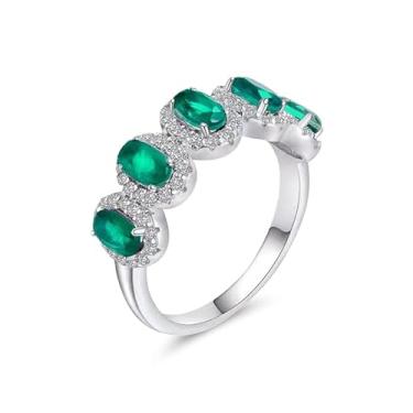 Imagem de Designed by Ellen Anel de esmeralda| Anel de diamante de corte oval natural 5x3 em ouro branco 14K pedra de 1,25 quilate, Metal, Safira