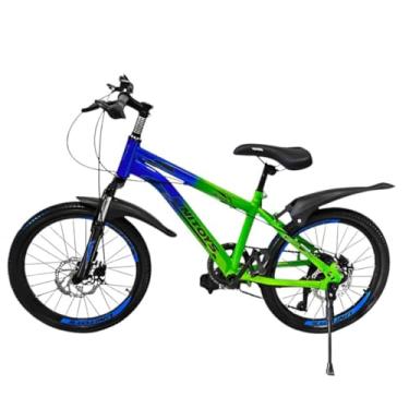 Imagem de Bicicleta Infantil Street Aro 20 com 6 Marchas, Quadro em Alumínio, Freios a Disco Mecânico, Azul e Verde-Limão, para Crianças a partir de 6 Anos