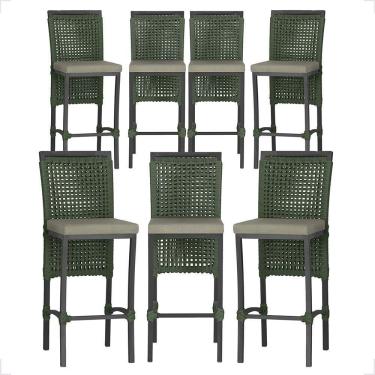 Imagem de 7 Banquetas Em Alumínio Roma Preta Corda Náutica Tecido 8 Verde