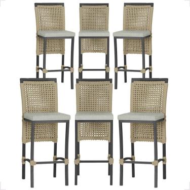 Imagem de 6 Banqueta Em Alumínio Roma Preta Corda Náutica Tecido 3 Rami