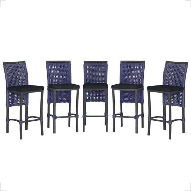 Imagem de 5 Banqueta Em Alumínio Roma Preta Corda Náutica Tecido 12 Azul