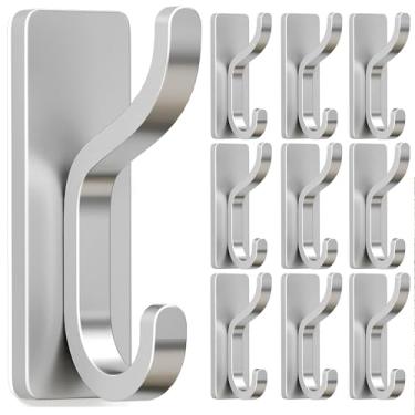 Imagem de Ganchos de parede autoadesivos para pendurar: ganchos prateados modernos suportam 5,9 kg, cabide de parede e porta pegajoso para casaco, toalha de chuveiro, bolsas, mochila, utensílios de banheiro e