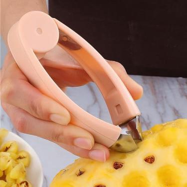 Imagem de Descascador de abacaxi em aço inoxidável, cortador de olhos, com aderência antiderrapante, descascador de morangos, frutas e legumes, removedor de caule, descaroçador, utensílio de cozinha, laranja