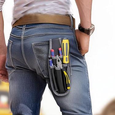 Imagem de Bolsa organizadora de mini ferramentas utilitária, durável, tecido preto, vários bolsos, clipe de cinto para eletricistas, carpinteiros, técnicos, preto