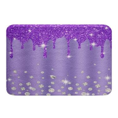 Imagem de Feelyou Tapete de banho antiderrapante com estampa de glitter prateado (sem glitter), decoração brilhante, tapete absorvente roxo felpudo para tapetes de banheiro com diamante, tapete de banheiro, 40,64 cm x 60,96 cm