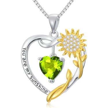 Imagem de WYDDO Colares de coração de girassol para mulheres, mãe, esposa, banhado a ouro 14K, pedra do mês de nascimento, joia de coração, girassol, aniversário, Natal, Dia dos Namorados, presentes para sua