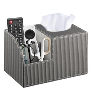 Imagem de Fanousy Capa quadrada de caixa de lenços com armazenamento, suporte de caixa de lenços de couro PU, organizador de mesa de cabeceira com controle remoto, suporte de mesa moderno para mesa de topo