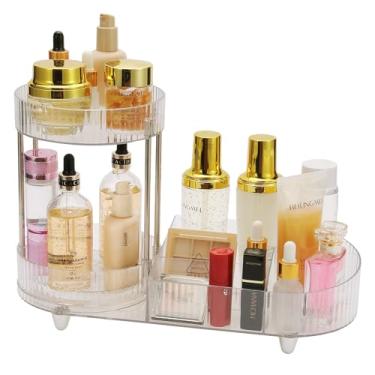 Imagem de Zlxtxpor Organizador de maquiagem, bandeja rotativa de perfume, 5 compartimentos, organizadores de cosméticos e cuidados com a pele, suporte de pincéis de maquiagem para banheiro, banheiro, quarto