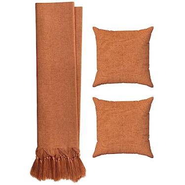 Imagem de Kit Manta Para Sofá Em Linho Terracota + 2 Capas De Almofadas