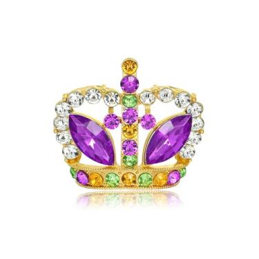 Imagem de QLUYCKW Broche de carnaval para mulheres delicado brilhante tema carnaval roxo verde strass máscara chapéu coroa broches carnaval festa cosplay acessórios de joias, Medium, Liga de aço, Strass