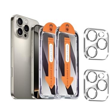 Imagem de Pacote com 2 + 2 protetores de tela para iPhone 16 Pro Max com protetor de lente de câmera cobertura total, película de vidro temperado anti-espião, dureza 9H, fácil instalação, sem bolhas [6,9