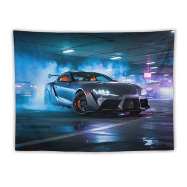 Imagem de HouLaiZhe JDM Tapeçaria de carro modificada Jdm Sup Drift Burning Pottery Cool Smoke Wall Hanging Quarto Decoração de casa Tapeçarias Estética Piquenique Decoração de Parede Arte de Parede para