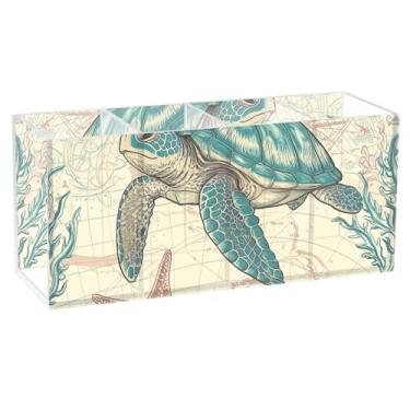 Imagem de TSENQUE Porta-canetas coloridas vintage de tartaruga marinha, acrílico, fofo, para decoração de mesa, decoração de escritório, acessórios de mesa