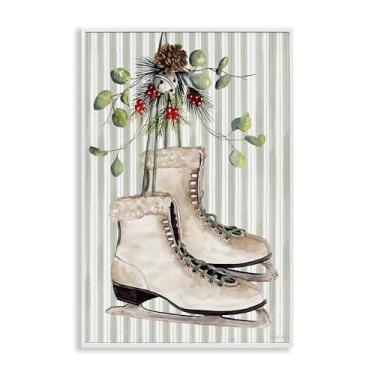 Imagem de Stupell Industries Patins de gelo de inverno em listras brancas emolduradas, arte giclée, design por Cindy Jacobs, 76 x 50 cm