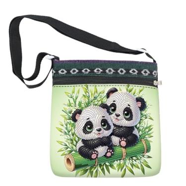 Imagem de Bolsa de ombro com pintura de diamante 5D, design de panda faça você mesmo com cristais de formato especial, bolsa de arte de diamante de broca parcial, kit de artesanato para adultos, bolsa tiracolo