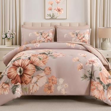 Imagem de LLDSYW Conjunto de edredom e lençol King Size – 7 peças, cama king-size cáqui em uma bolsa, conjunto completo de microfibra macia para todas as estações (cáqui, 264 x 228 cm)