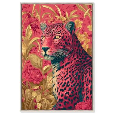 Imagem de Decoração de parede rosa com impressão em tela felina de flor de fogo por Art Remedy, moldura prata, 40,6 x 61 cm