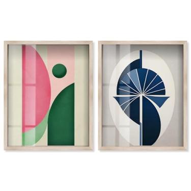 Imagem de Golden Glam Geometry Shadowbox Print Living Room Wall Art Conjunto de 2 por Art Remedy, moldura loira, 64 x 78 cm