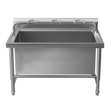 Imagem de ZAHIKA Balde de esfregão utilitário, pia interna e externa, pia de esfregão de piso de aço inoxidável, lavatório de serviço de esfregão, pia de lavanderia, bacia com drenagem/filtro de pia (60 cm)